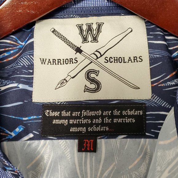 Warriors and Scholars blue button up shirt with unique french cuffs - Picture 3 of 4